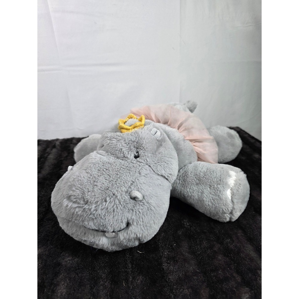 Giggle Scape Plush Hippo Ballerina Grey Pink Tutu Gold Crown Stuffed Animal Toy